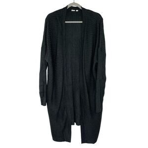 Gap Gray Ribbed Open 3r Charcoal Heath Long Cardigan Merino Wool Blend Size XL